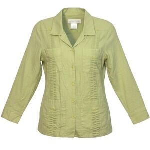 Lucy Pereda Womens 100% Linen Shirt Button Down Green Cuban Style Casual Chic  8